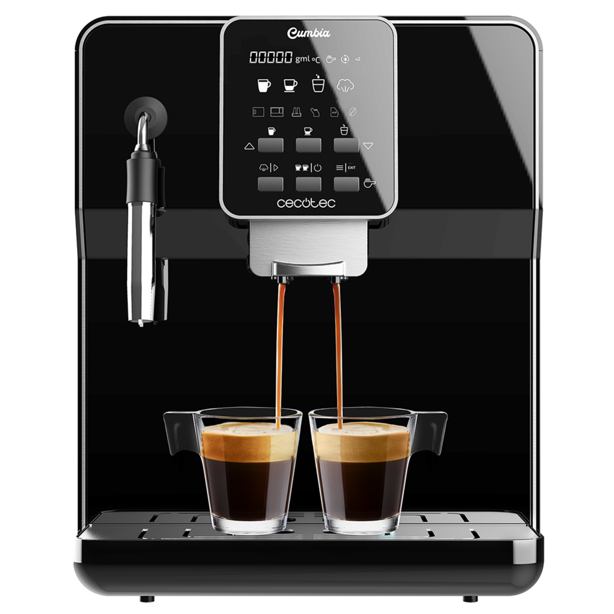 cafetera megautomática Power Matic-ccino 6000 Serie Nera. 19 Bares,1-2 cafés, Sistema de rápido Calentamiento, Pantalla LCD, depósito café 250 gr, Molinillo Integrado, 1350 W