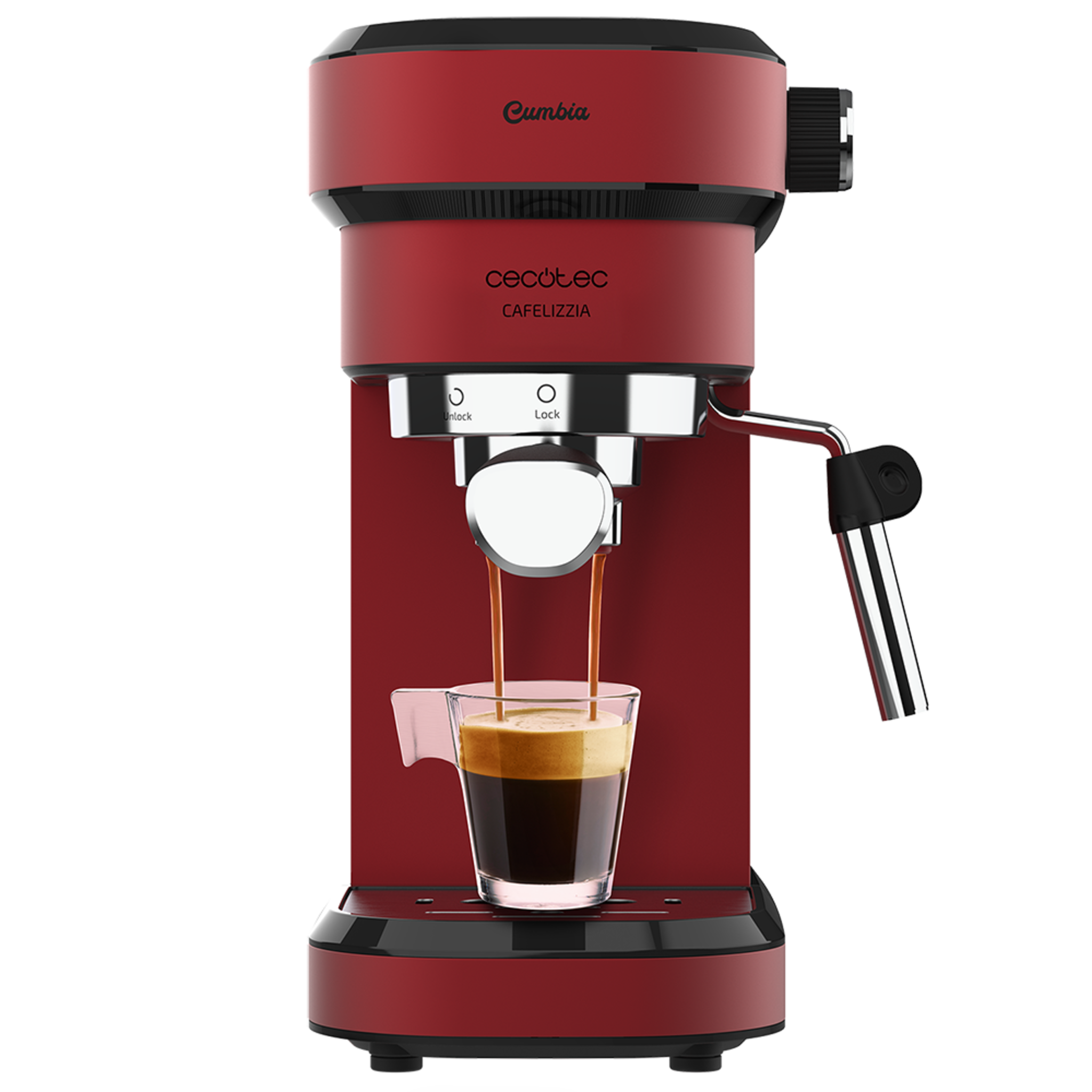 Cafelizzia 790 Shiny. Cafetera express para Espressos y Cappuccino, 1350 W, Sistema Thermoblock, 20 Bares, Modo Auto para 1-2 Cafés, Vaporizador Orientable, 1.2L, Rojo