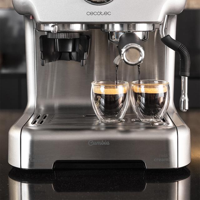 Cumbia Power Espresso 20 Barista Aromax. Cafetera de Potencia 2900 W, 2 Sistemas de Calentamiento, Bomba de presión de 20 Bares,manómetro, portafiltros con Doble Salida y 2 filtros