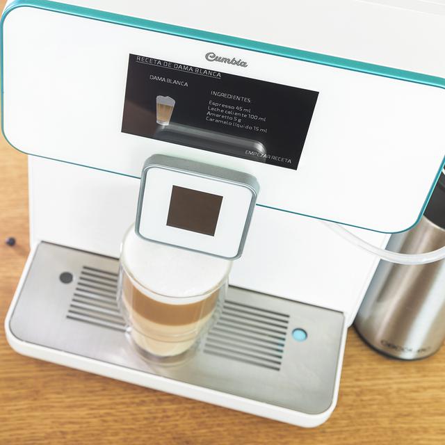 Macchina da caffè Megautomatica Cumbia Power Matic-ccino 9000 Serie Bianca. Personalizza l'intensità, temperatura, caffè, latte e schiuma, 19 bar di pressione, display LED, 5 livelli di macinatura