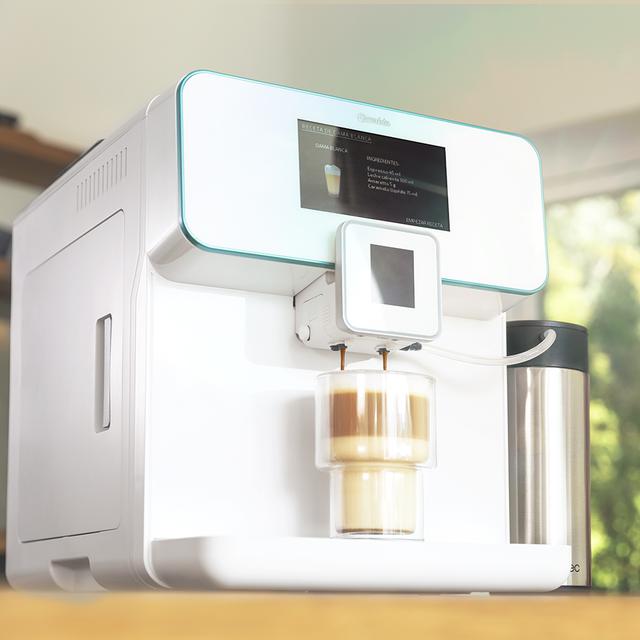 Power Matic-ccino 9000 Serie Bianca. Cafetera superautomática Cumbia que Personaliza Intensidad, Temperature, café, Leche y Espuma,19 Bares de presión, Pantalla LED, 5 Niveles de molido