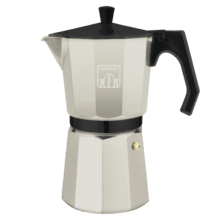 Cafetière italienne Mokclassic 300 Beige. Conçue en aluminium fondu, idéale pour tous types de cuisines et pour remplir jusqu’à 3 tasses de café