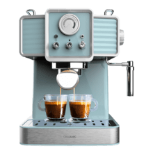 Power Espresso 20 Tradizionale Light Blue Cafetera Express para espressos y cappuccinos, rápido Sistema de Calentamiento por thermoblock, 20 Bares, manómetro PressurePro y vaporizador orientable