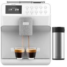 Máquina de café superautomática Power Matic-ccino 7000 Touch Serie Bianca S com depósito de leite e ecrã digital. Prepare cappuccino só com premir um botão.  Café totalmente personalizável. Tecnologia ForceAroma de 19 bares de pressão.