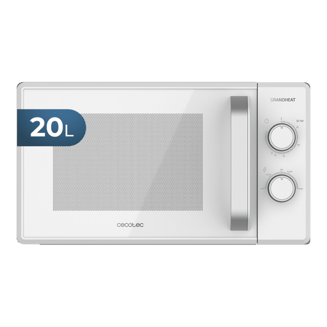 Grandheat 3020. Microondas de 20 Litros de 700 W, 6 Niveles de Potencia, Revestimiento Anti-Dirt iTech y Tecnología 3DWave, Modo Descongelación, Temporizador, Blanco