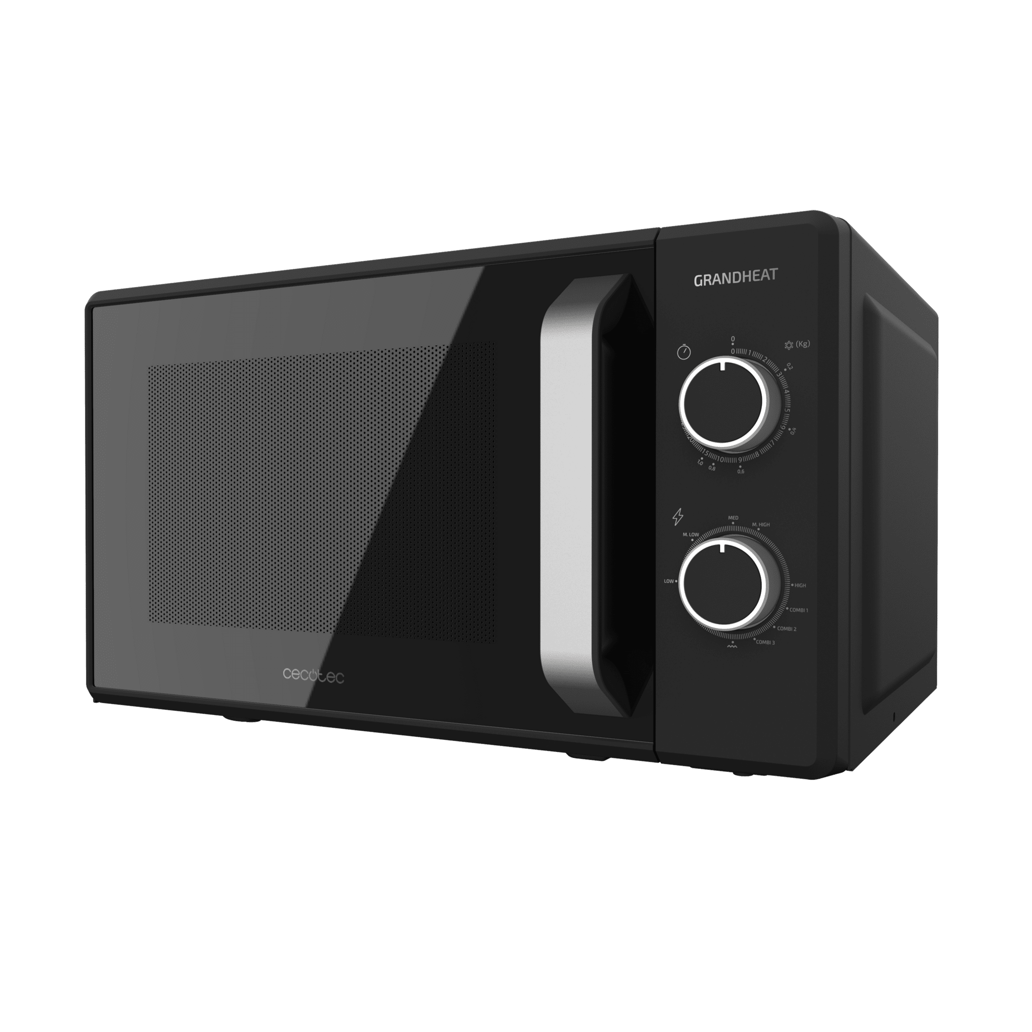 minuteur Noir Cecotec Micro-ondes avec grill de 20 litres Grandheat 3130 700 W et 800 W Grill mode décongélation 6 niveaux revêtement anti-Dirt iTech et technologie 3DWave 