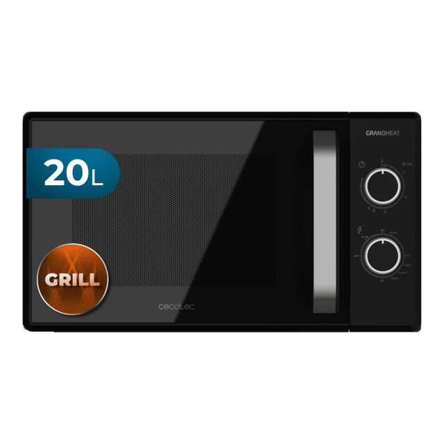 Grandheat 3150. Microondas con Grill de 20 Litros con 700 W y 1000 W Grill, 6 Niveles, Revestimiento Anti-Dirt iTech y Tecnología 3DWave, Modo Descongelación, Temporizador, Negro