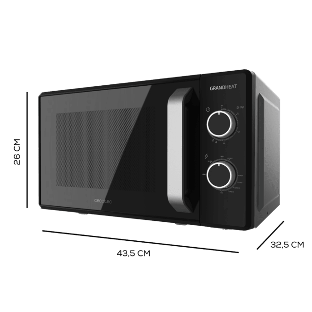 Grandheat 3150. Microondas con Grill de 20 Litros con 700 W y 1000 W Grill, 6 Niveles, Revestimiento Anti-Dirt iTech y Tecnología 3DWave, Modo Descongelación, Temporizador, Negro