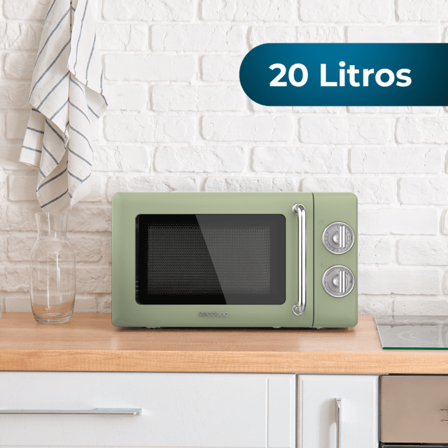 Cecotec Proclean 3010 Retro Mikrowelle - 20 Liter, 700W, Mechanische Bedienung, Grünes Vintage-Design