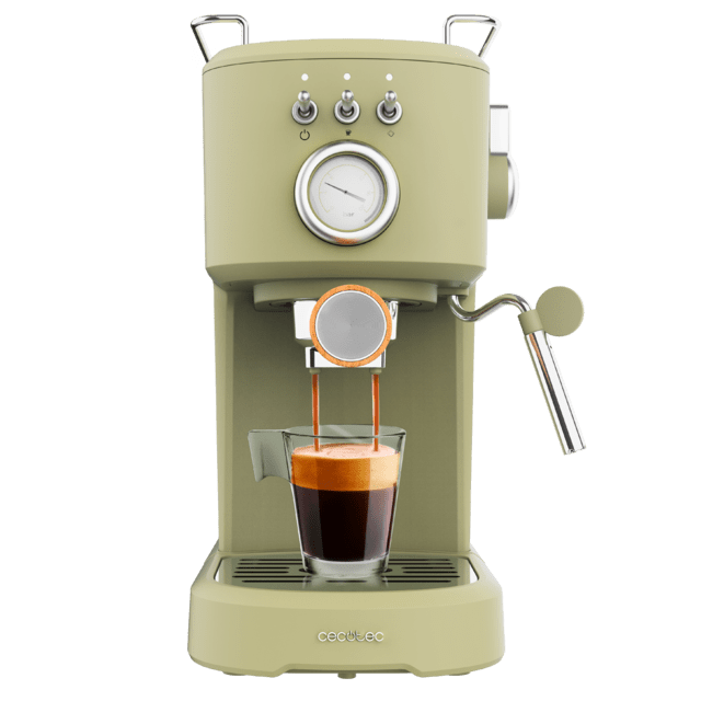 Power Espresso 20 Retro Green Machine à café expresso avec 20 bars et buse vapeur.