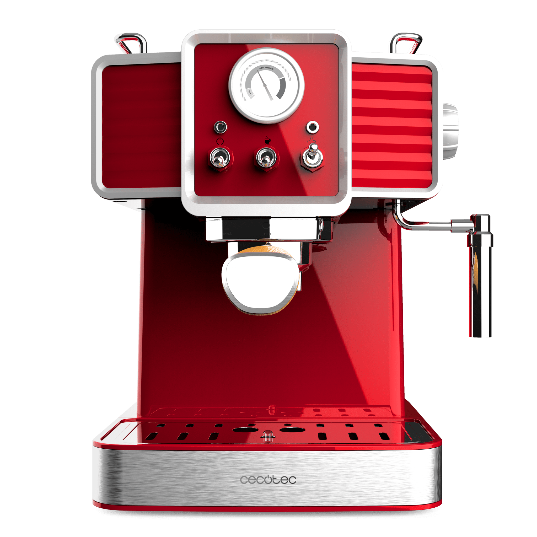 Vista frontal de la cafetera CECOTEC Power Espresso 20 Tradizionale Light Red