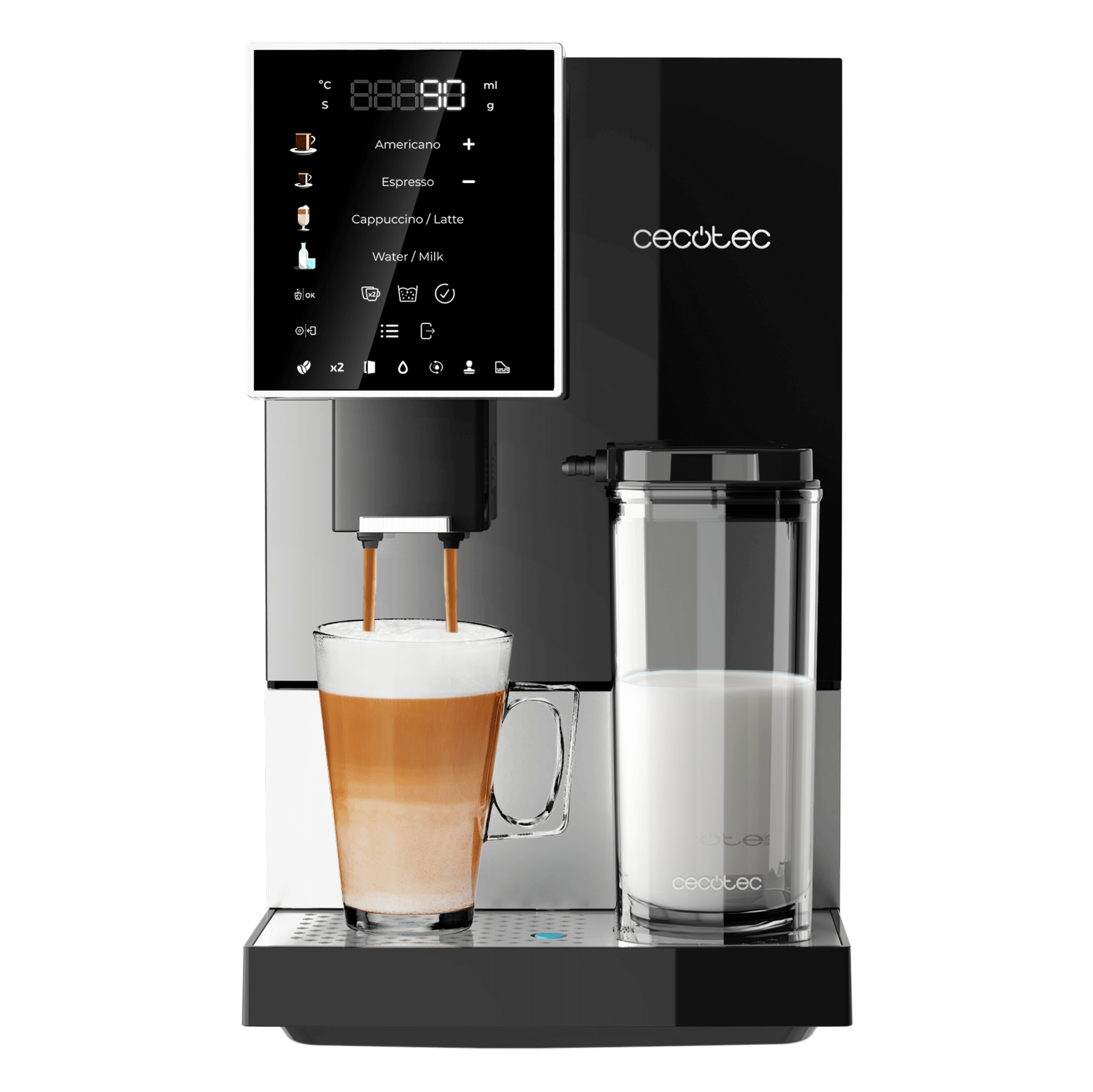 Cremmaet Compactccino Black Silver Cafetière super-automatique compacte avec 19 bars, réservoir à lait et système Thermoblock.