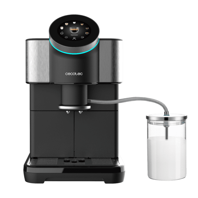 Cafetera Cecotec Cremmaet Spin vista frontal con depósito de leche