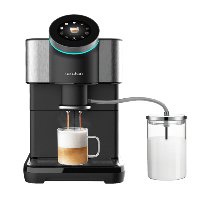 Cafetera superautomática Cecotec Cremmaet Spin preparando café con leche
