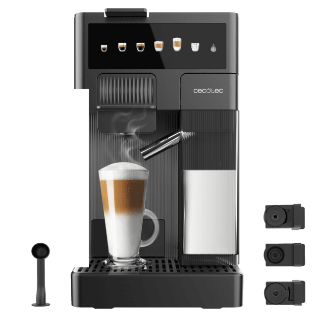 FreeStyle Latte Máquina de café expresso 4 em 1 muito compacta com depósito de leite. Adequada para café moído, Dolce Gusto, Nespresso e K-fee.