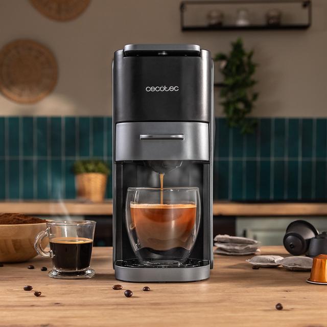 FreeStyle Compact Dark Sehr kompakte 5-in-1-Espressomaschine. Geeignet für gemahlenen Kaffee, Dolce Gusto, Nespresso, ESE-Pod und Senseo.