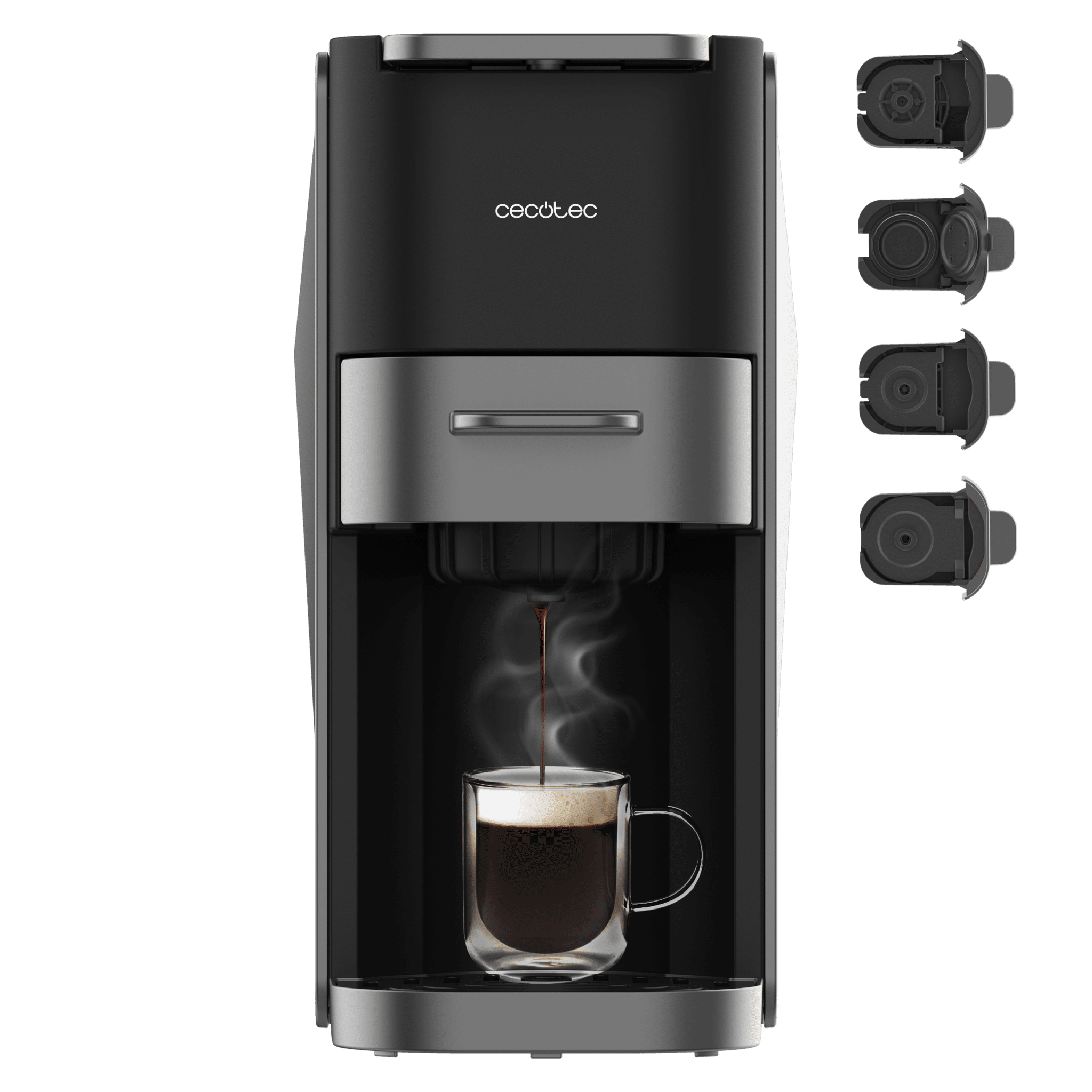 FreeStyle Compact Dark Sehr kompakte 5-in-1-Espressomaschine. Geeignet für gemahlenen Kaffee, Dolce Gusto, Nespresso, ESE-Pod und Senseo.