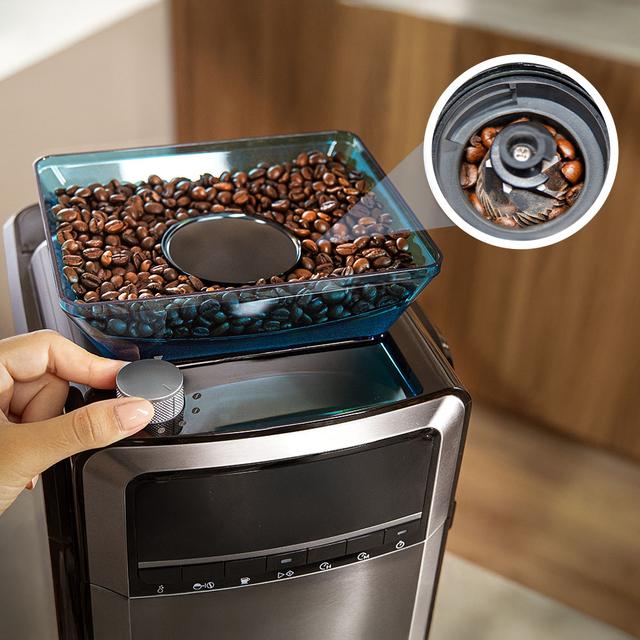 Coffee 66 Grind & Brew Macchina per caffè americano digitale da 12 tazze con finitura in acciaio inossidabile, macinacaffè integrato e intensificatore di aroma.
