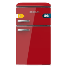 Bolero CoolMarket 2D Origin 86 Red E Mini frigorífico retro de dos puertas rojo de 89,3cm de alto y 48,7 de ancho con capacidad de 86L, clase energética E, Luz interior y tirador cromado.