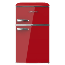 Bolero CoolMarket 2D Origin 86 Red E Mini frigorífico retro de dos puertas rojo de 89,3cm de alto y 48,7 de ancho con capacidad de 86L, clase energética E, LED interior y tirador cromado.