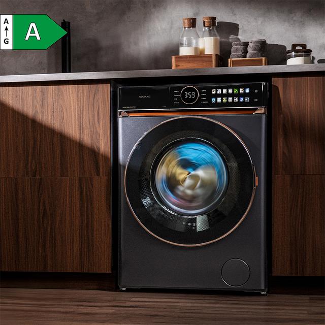 Bolero DressCode 12980 Direct Drive Steel A Lavadora de 12 kg color Steel y clase A, con motor Direct Drive y  1400 rpm. Con pantalla FullColor y acabados en imitación cuero, puerta XXL, luz Interior UV y exterior y funciones SteamMax, Spa Care, Delay End, Favourites, Drum Clean Plus, Stop&Go, y función bloqueo y desbloqueo de puerta