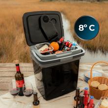 Bolero TravelCooling 29L D Minifrigo portatile da 29L, funzionamento a 12V-220V, compatibile con auto e camper, funzione di raffreddamento e riscaldamento, intervallo di temperatura 8-65°, isolamento in schiuma PU e classe energetica D
