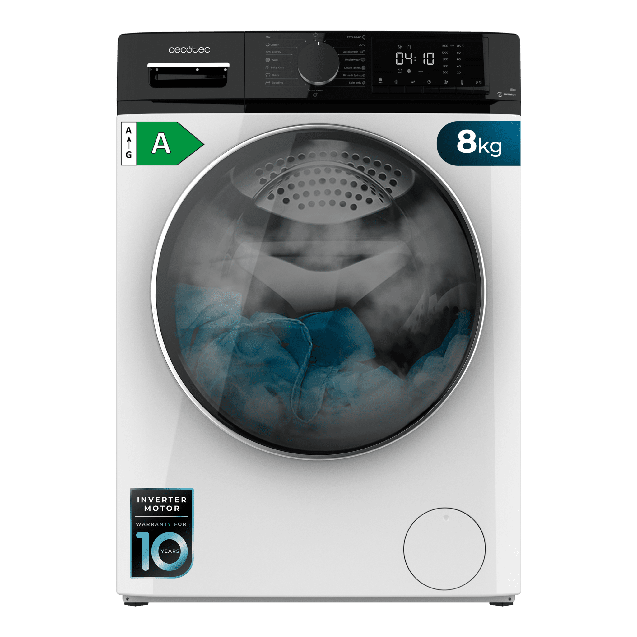 Bolero DressCode 8610 Inverter A Lave-linge blanc à chargement frontal, avec une capacité de 8 kg, 1400 tr/min, classe A, Steam Max, moteur Inverter Plus, 15 programmes, OnSmart, Fuzzy Logic, Smooth Wash, Stop&Go, joint antibactérien et Drum Clean.