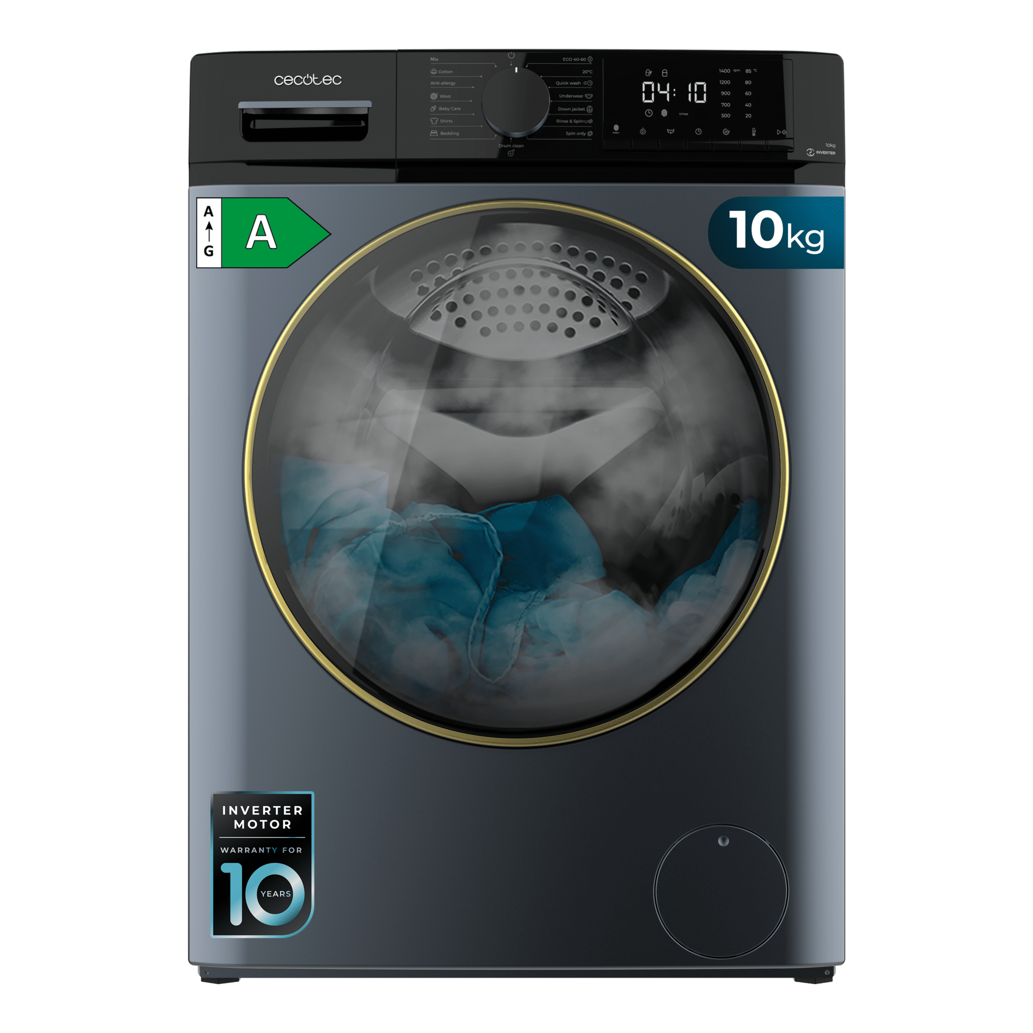 Bolero DressCode 10610 Inverter Ice Blue A Lave-linge à chargement frontal ice blue, avec une capacité de 10 kg, 1400 tr/min, classe A, Steam Max, moteur Inverter Plus, 15 programmes, OnSmart, Fuzzy Logic, Smooth Wash, Stop&Go, joint antibactérien et Drum Clean.