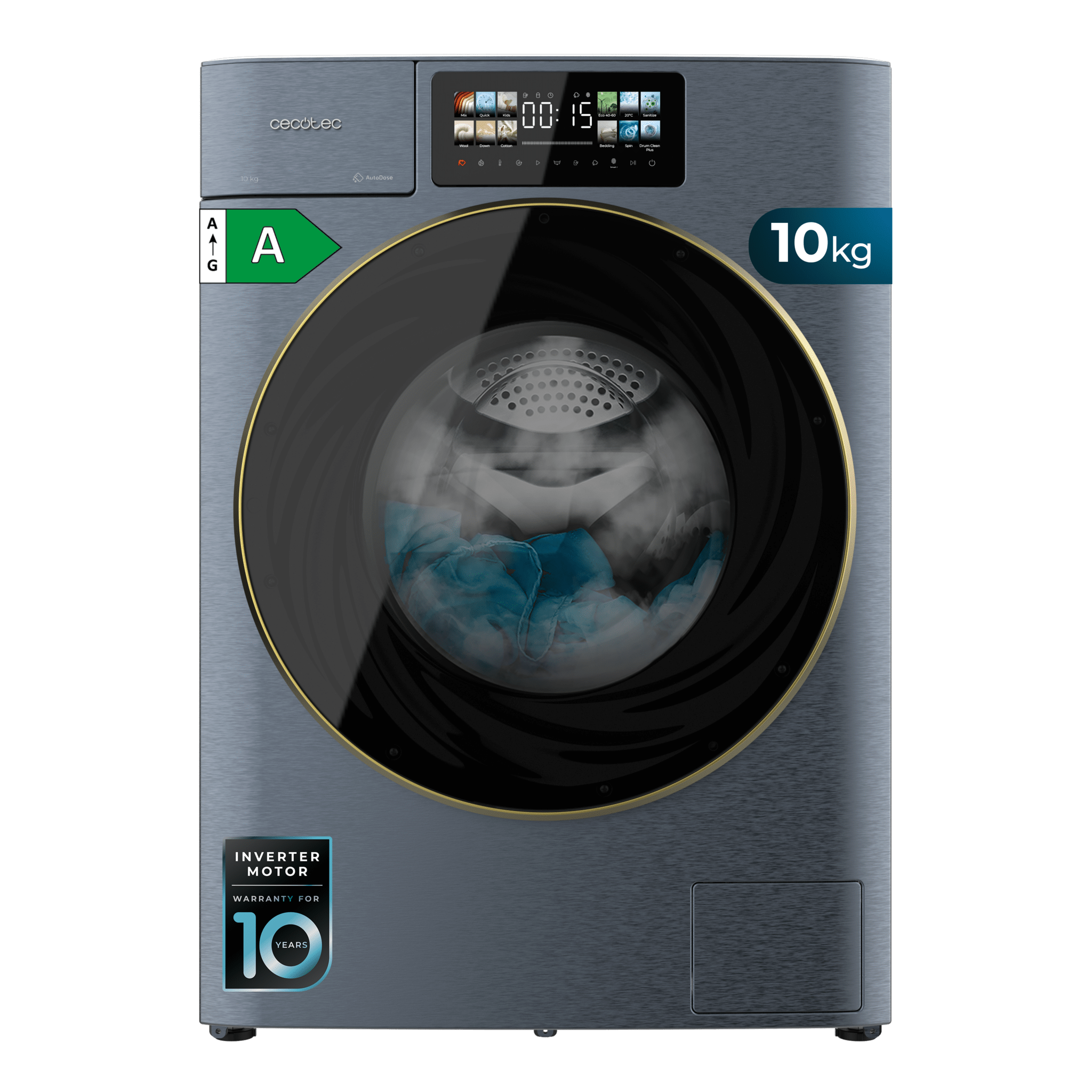 Bolero DressCode 10950 Autodose Inverter 3D Ice Blue A Ice blue 10 kg Fassungsvermögen, 1400 U/min, Klasse A, Frontlader-Autodose-Waschmaschine mit Core Matrix Screen 9,2" und Core Body Design, 13 Programmen, Inverter Plus Motor, SteamMax, Sanitize, OnSmart, Fuzzy Logic, Smooth Wash, XXL-Tür und Innenbeleuchtung.