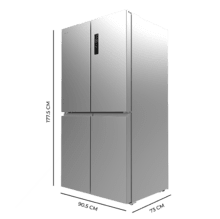 Bolero CoolMarket 4D 601 Inox E Frigorífico de 4 Puertas acero inoxidable, Capacidad de 601 Litros, Ancho de 90.5 cm alto de 177.5 cm, Sistema de conservación NoFrost, Metal Cooling, Cajón Control de Humedad y Cajón convertible, Motor Inverter Plus silencioso y de bajo consumo, Display digital exterior, Clasificación energética Clase E, Funciones Fast Cooling y Fast Freezing, Alarma de puerta Abierta y Alarma temperatura y mal funcionamiento, Modo ECO