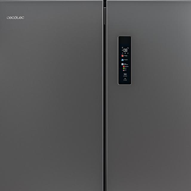 Bolero CoolMarket 4D 601 Dark E Réfrigérateur-congélateur à 4 portes en acier inoxydable foncé, capacité de 601 litres, largeur 90,5 cm et hauteur 177,5 cm, système de conservation NoFrost, Metal Cooling, bac de contrôle de l'humidité et bac convertible, moteur Inverter Plus silencieux et économe en énergie, écran numérique externe, classe énergétique E, fonctions Fast Cooling et Fast Freezing, alarme de porte ouverte et alarme de température et de dysfonctionnement, mode ECO