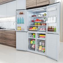 Bolero CoolMarket 4D 601 Black Glass E Frigorífico de 4 Puertas cristal negro, Capacidad de 601 Litros, Ancho de 90.5 cm alto de 177.5 cm, Sistema de conservación Total NoFrost, MetalFlex Cooling, Cajón Control de Humedad y Cajón temp. variable 0ºC A 7ºC, Motor Inverter Plus silencioso y de bajo consumo, Display digital exterior, Clasificación energética Clase E, Funciones Fast Cooling y Fast Freezing, Alarma de puerta Abierta y Alarma temperatura y mal funcionamiento, Modo ECO