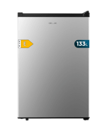 Bolero CoolMarket TT 133 L Inox Mini frigorífico inox de 83,5 cm de alto y 55,1 cm de ancho con capacidad de 133L, clase energética E, Crisper Box, Luz LED interior, función defrost y control temperatura mecánico.