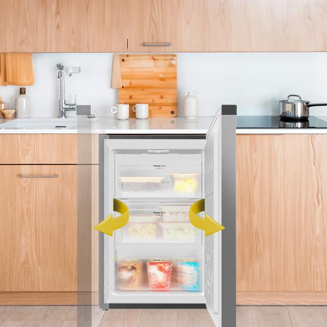 Bolero CoolMarket TF 97 Inox Congelador vertical sobremesa inox de 83,5 cm de alto y 55,1 cm de ancho con gran capacidad de 97L y clase energética E.