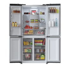 Bolero CoolMarket 4D 436 Inox E Frigorífico 4 puertas inox, 183cm alto y 83,6cm ancho, capacidad 436L, compresor Inverter Plus, Total No Frost, Alarma de puerta abierta, clase energética E. Además, cuenta con distintos modos como Fast Cooling y Fast Freezing, así como sistemas como MultiAirFlow, Metal Cooling y modo vacaciones.