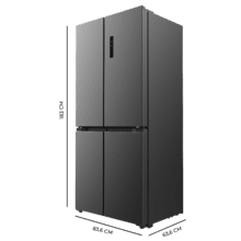 Bolero CoolMarket 4D 436 Dark E Réfrigérateur-congélateur à 4 portes en acier inoxydable foncé, 183 cm de hauteur et 83,6 cm de largeur, capacité de 436 litres, Total No Frost, classe énergétique E, mode Fast Cooling et Fast Freezing, système MultiAirFlow, mode Vacances et Metal Cooling.
