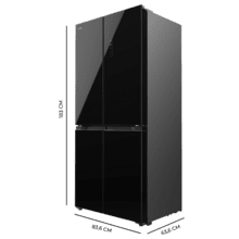 Bolero CoolMarket 4D 436 Black Glass E Frigorífico 4 puertas cristal negro, 183cm alto y 83,6cm ancho, capacidad 436L, compresor Inverter Plus, Total No Frost, Alarma de puerta abierta, clase energética E. Además, cuenta con distintos modos como Fast Cooling y Fast Freezing, así como sistemas como MultiAirFlow, Metal Cooling y Modo Vacaciones.