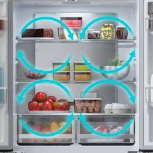 Bolero CoolMarket FD 436 Inox E Frigorífico puerta francesa inox, 183 cm de alto y 83,6 cm de ancho, capacidad 463L, compresor Inverter Plus, Total No Frost, clase energética E. Además, cuenta con distintos modos como Fast Cooling y Fast Freezing, así como sistemas como MultiAirFlow, Metal Cooling y modo vacaciones.