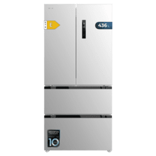 Bolero CoolMarket FD 436 Inox E Frigorífico puerta francesa inox, 183 cm de alto y 83,6 cm de ancho, capacidad 463L, compresor Inverter Plus, Total No Frost, clase energética E. Además, cuenta con distintos modos como Fast Cooling y Fast Freezing, así como sistemas como MultiAirFlow, Metal Cooling y modo vacaciones.