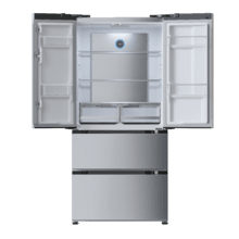 Bolero CoolMarket FD 436 Inox E Frigorífico puerta francesa inox, 183 cm de alto y 83,6 cm de ancho, capacidad 463L, compresor Inverter Plus, Total No Frost, clase energética E. Además, cuenta con distintos modos como Fast Cooling y Fast Freezing, así como sistemas como MultiAirFlow, Metal Cooling y modo vacaciones.