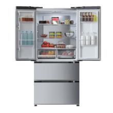 Bolero CoolMarket FD 436 Inox E Frigorífico puerta francesa inox, 183 cm de alto y 83,6 cm de ancho, capacidad 463L, compresor Inverter Plus, Total No Frost, clase energética E. Además, cuenta con distintos modos como Fast Cooling y Fast Freezing, así como sistemas como MultiAirFlow, Metal Cooling y modo vacaciones.