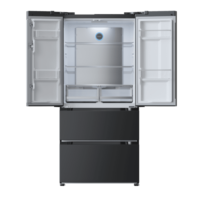 Bolero CoolMarket FD 436 Dark E Geladeira Dark 4 portas estilo francês, com grande capacidade de 510 L, 183 cm de altura, 84 cm de largura, classe energética E e inverter mais compressor. Além disso, possui diversos modos como Fast Cooling e Fast Freezing, além de sistemas como MultiAirFlow, Total NoFrost, Metal Cooling e Vacation Mode.