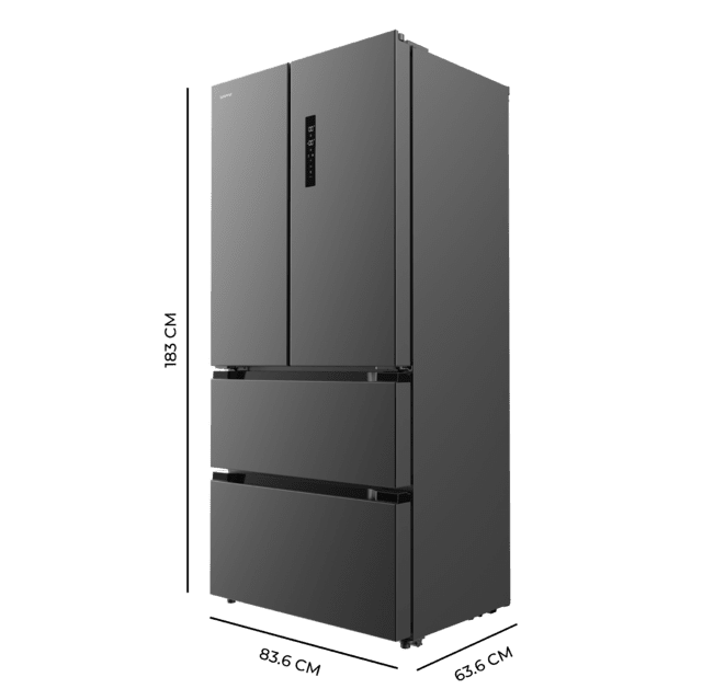 Bolero CoolMarket FD 436 Dark E Geladeira Dark 4 portas estilo francês, com grande capacidade de 510 L, 183 cm de altura, 84 cm de largura, classe energética E e inverter mais compressor. Além disso, possui diversos modos como Fast Cooling e Fast Freezing, além de sistemas como MultiAirFlow, Total NoFrost, Metal Cooling e Vacation Mode.