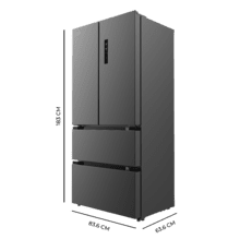 Bolero CoolMarket FD 436 Dark E Geladeira Dark 4 portas estilo francês, com grande capacidade de 510 L, 183 cm de altura, 84 cm de largura, classe energética E e inverter mais compressor. Além disso, possui diversos modos como Fast Cooling e Fast Freezing, além de sistemas como MultiAirFlow, Total NoFrost, Metal Cooling e Vacation Mode.