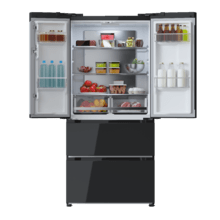 Bolero CoolMarket FD 436 Black Glass E Réfrigérateur-congélateur French Door en verre noir, 183 cm de hauteur et 83,6 cm de largeur, capacité de 436 litres, compresseur Inverter Plus, Total No Frost, classe énergétique E, mode Fast Cooling et Fast Freezing, système MultiAirFlow, mode Vacances et Metal Cooling.
