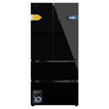 Bolero CoolMarket FD 436 Black Glass E Frigorífico puerta francesa cristal negro, 183 cm de alto y 83,6 cm de ancho, capacidad 463L, compresor Inverter Plus, Total No Frost, clase energética E. Además, cuenta con distintos modos como Fast Cooling y Fast Freezing, así como sistemas como MultiAirFlow, Metal Cooling y modo vacaciones.