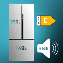 Bolero CoolMarket FD 499 Inox E Frigorífico puerta francesa inox, 178 cm de alto, 75,9 cm de  ancho y 74,2 cm de profundo, capacidad 499L, compresor Inverter Plus, Total No Frost, clase energética E. Además, cuenta con distintos modos como Fast Cooling y Fast Freezing, así como sistemas como MultiAirFlow, Metal Cooling y modo vacaciones.
