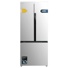 Bolero CoolMarket FD 499 Inox E Frigorífico puerta francesa inox, 178 cm de alto, 75,9 cm de  ancho y 74,2 cm de profundo, capacidad 499L, compresor Inverter Plus, Total No Frost, clase energética E. Además, cuenta con distintos modos como Fast Cooling y Fast Freezing, así como sistemas como MultiAirFlow, Metal Cooling y modo vacaciones.