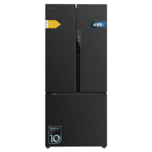 Bolero CoolMarket FD 499 Dark E Frigorífico puerta francesa inox oscuro, 178 cm de alto, 75,9 cm de ancho y 74,2 cm de profundo, capacidad 499L, compresor Inverter Plus, Total No Frost, clase energética E. Además, cuenta con distintos modos como Fast Cooling y Fast Freezing, así como sistemas como MultiAirFlow, Metal Cooling y modo vacaciones.