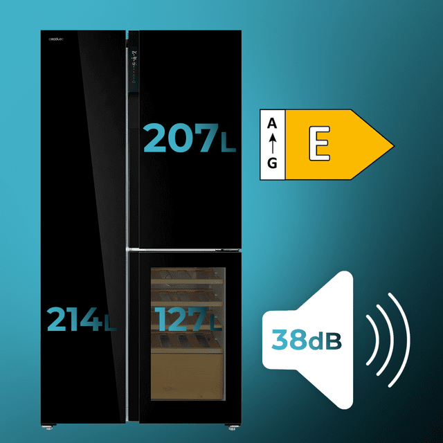Bolero CoolMarket TDW 548 Black Glass E Frigorífico 3 puertas cristal negro con vinoteca, 183 cm alto, 91,1 cm ancho y 70,6cm profundo, capacidad 548L, compresor Inverter Plus, Total No Frost, clase energética E. Además, cuenta con distintos modos como Fast Cooling y Fast Freezing, así como sistemas como MultiAirFlow, Metal Cooling y modo vacaciones.